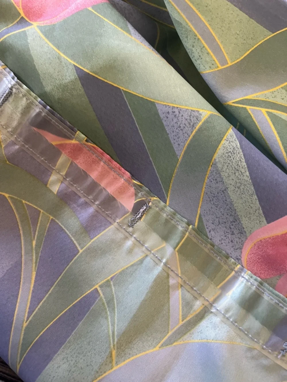 Floral Pink Tulip Shower Curtain Panel - Green & Blue Background